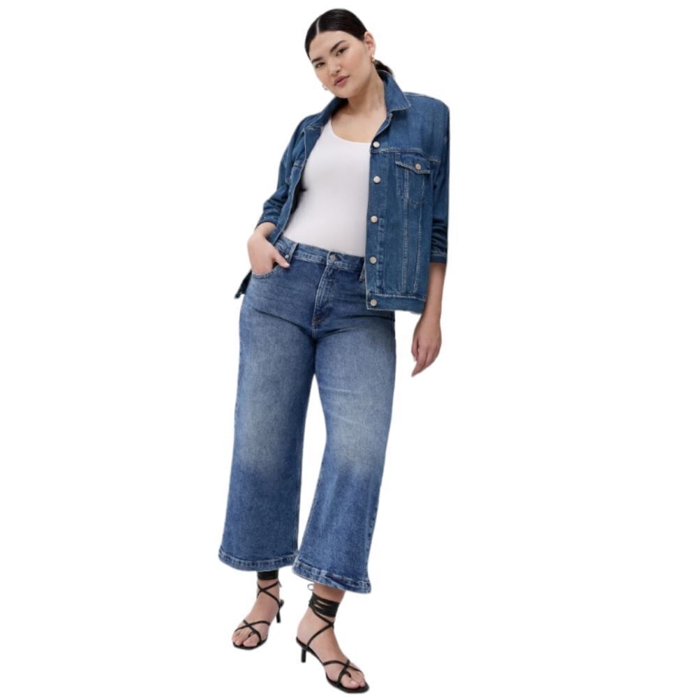 NEW Gap high‎ rise wide leg medium indigo stride ankle jeans 33/16
